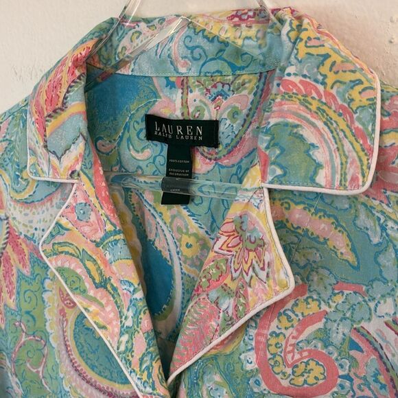 Lauren Ralph Lauren Pastel Paisley Print Sleep Shirt Button Front Size Small - Picture 4 of 10